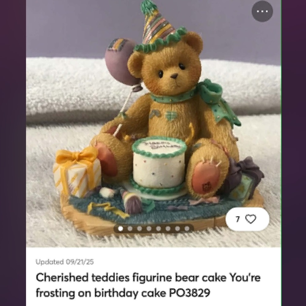 Vintage Cherished Teddies Bear Figurine with Cake
